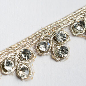 Silver zari work zircon trim