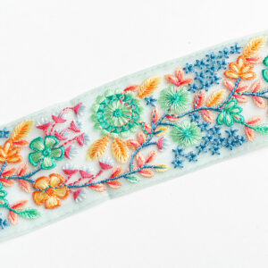 Sea green thread work embroidered border