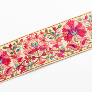 Pink thread embroidered border on nude base