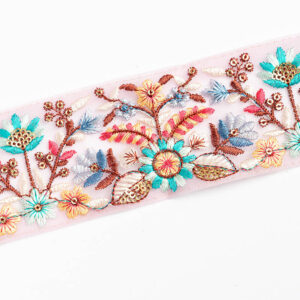 Pretty pink thread embroidered border on net base