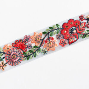 Azure blue multi thread embroidered border